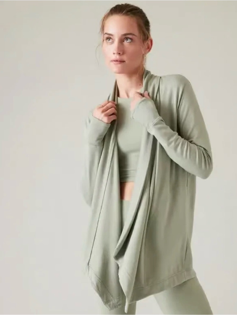 Athleta Pranayama Sage Green Modal Blend Open Wrap Cardigan Size XL